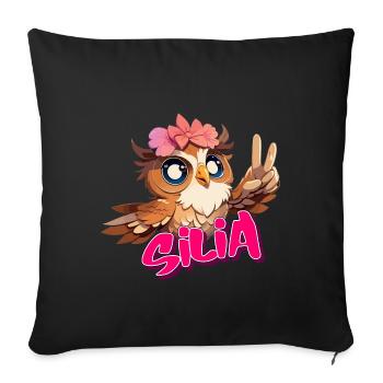 SILIA - Beau nom de fille avec hibou mignon - Housse de coussin décorative 45 x 45 cm - noir - Devant