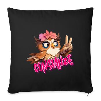 CONSTANZE - Schöner Mädchen Name mit süßer EULE - Sofakissenbezug 45 x 45 cm - Schwarz - Vorne