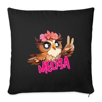 MELISA - Beau nom de fille avec un hibou mignon - Housse de coussin décorative 45 x 45 cm - noir - Devant