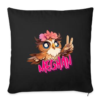 MEGHAN - Beau nom de fille avec un hibou mignon - Housse de coussin décorative 45 x 45 cm - noir - Devant