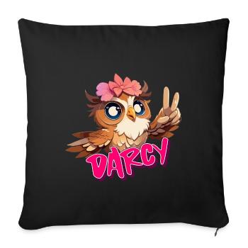 DARCY - Beautiful girl name with cute OWL - Sofa pillowcase 17,3'' x 17,3'' (45 x 45 cm) - black - Front
