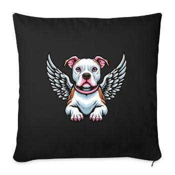 Dessin animé mignon Pitbull avec des ailes d’ange - Housse de coussin décorative 45 x 45 cm - noir - Devant