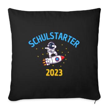 Schulstarter / Schulkind 2023 / Rakete / Weltall - Sofakissenbezug 45 x 45 cm - Schwarz - Vorne