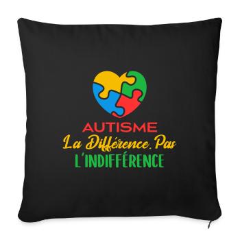 Avril Bleu Autisme Différence Pas Indifférence - Housse de coussin décorative 45 x 45 cm - noir - Devant