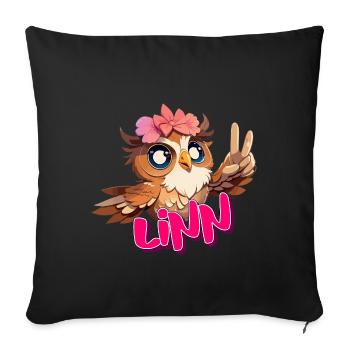 LINN - Schöner Mädchen Name mit süßeR EULE - Sofakissenbezug 45 x 45 cm - Schwarz - Vorne