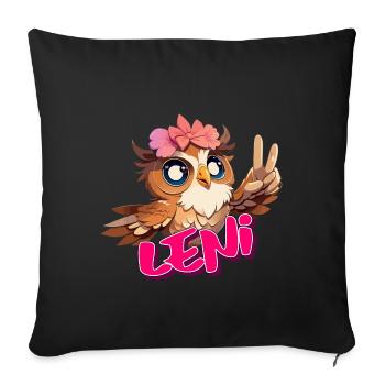 LENI - Beau nom de fille avec hibou mignon - Housse de coussin décorative 45 x 45 cm - noir - Devant