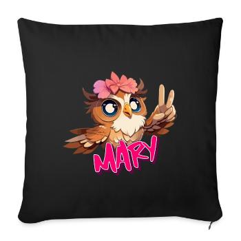 MARY - Beautiful girl name with cute OWL - Sofa pillowcase 17,3'' x 17,3'' (45 x 45 cm) - black - Front