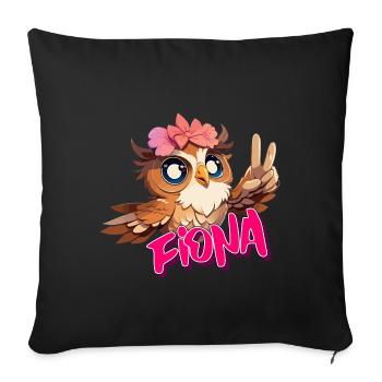 FIONA - Beau nom de fille avec un joli hibou - Housse de coussin décorative 45 x 45 cm - noir - Devant