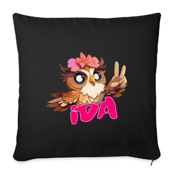 IDA - Beautiful Girl Name with Cute OWL - Sofa pillowcase 17,3'' x 17,3'' (45 x 45 cm) - black - Front