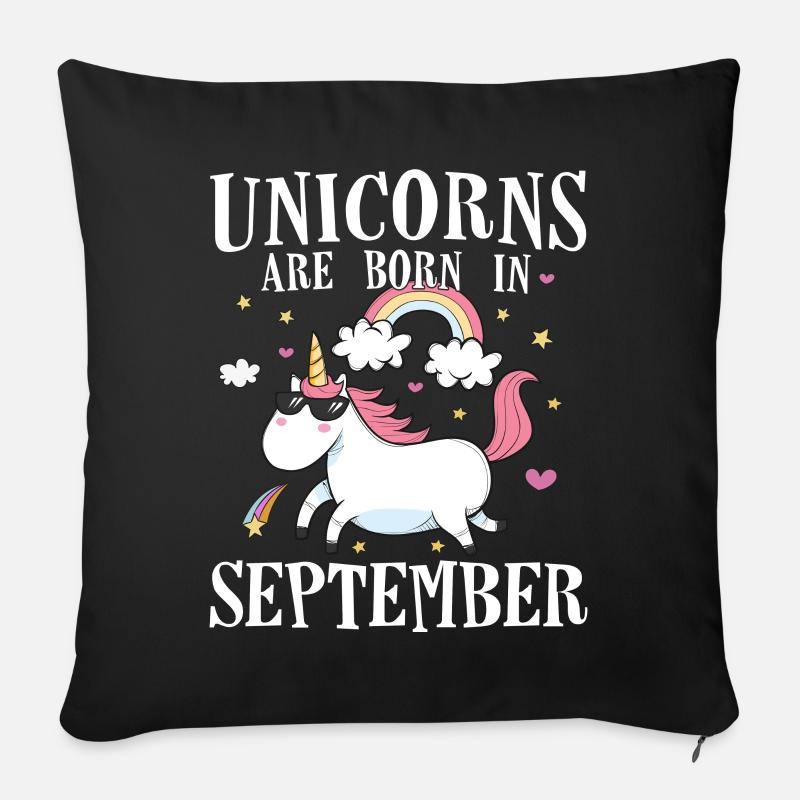 Unicorns Are Born En Septembre - Anniversaire - Housse de coussin décorative 45 x 45 cm - noir