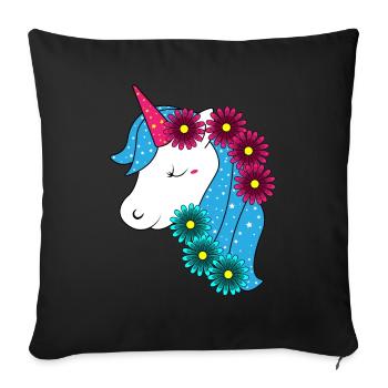 Grande licorne avec de jolies fleurs - Housse de coussin décorative 45 x 45 cm - noir - Devant