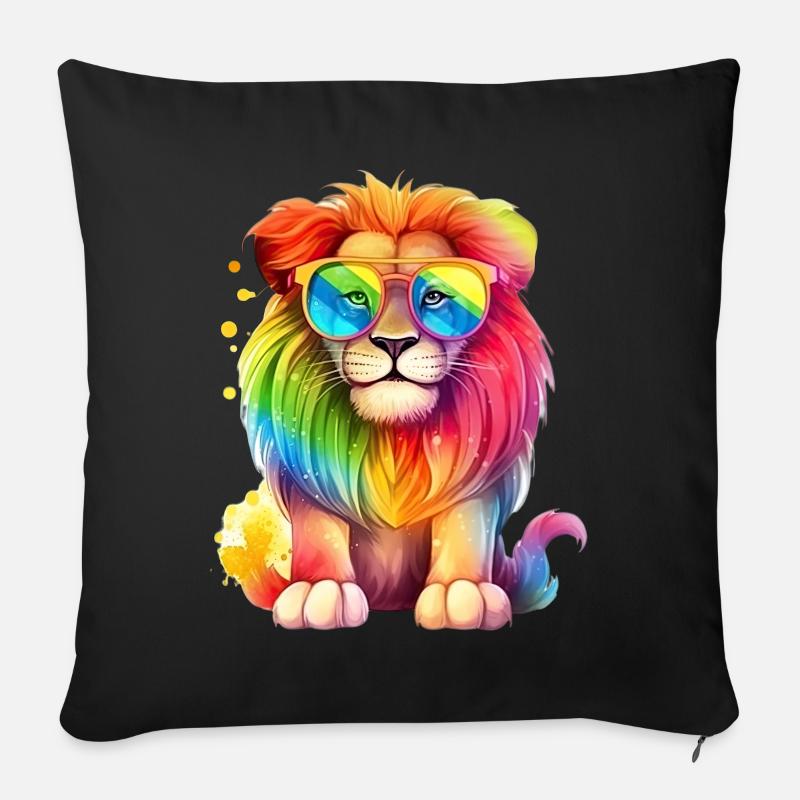Lion coloré cool avec des lunettes de soleil - Housse de coussin décorative 45 x 45 cm - noir