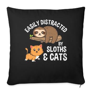 Distrait par les paresseux et les chats mignons - Housse de coussin décorative 45 x 45 cm - noir - Devant