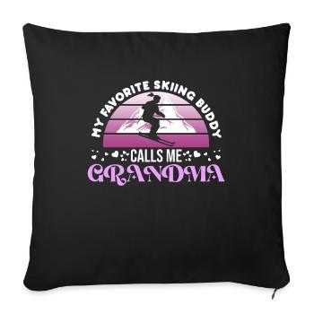 Skiing Buddy m’appelle Grand-mère Ski Neige - Housse de coussin décorative 45 x 45 cm - noir - Devant