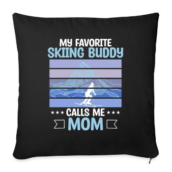 Skiing Buddy m’appelle Maman Ski Skieurs sur neige - Housse de coussin décorative 45 x 45 cm - noir - Devant