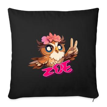 ZOE - Beau prénom de fille avec un joli hibou - Housse de coussin décorative 45 x 45 cm - noir - Devant