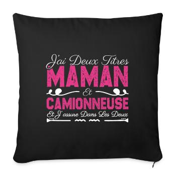 J'ai deux titres maman et Grimpeuse. Cadeau Maman - Housse de coussin décorative 45 x 45 cm - noir - Devant