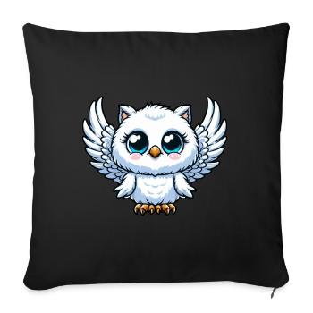 Cute Snowy Owl Blue Eyes Angel Cartoon - Sofa pillowcase 17,3'' x 17,3'' (45 x 45 cm) - black - Front