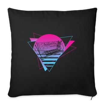 Synthétiseur modulaire Analogique Vaporwave Techno Cat - Housse de coussin décorative 45 x 45 cm - noir - Devant