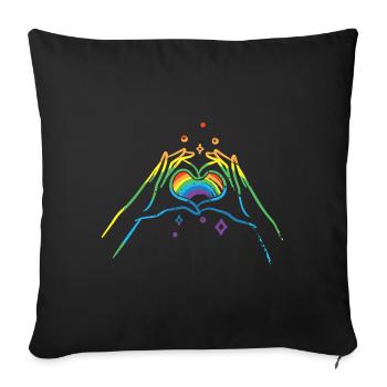 CSD LGBT Hands Shape Rainbow Heart Pride - Sofa pillowcase 17,3'' x 17,3'' (45 x 45 cm) - black - Front