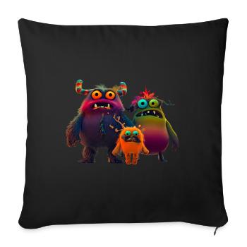 Weihnachtliche bunte Monster Familie - Sofakissenbezug 45 x 45 cm - Schwarz - Vorne