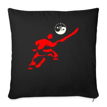 Figurine Shaolin avec hallebarde et Taijitu/Yin-Yang - Housse de coussin décorative 45 x 45 cm - noir - Devant