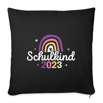 Schulkind 2023 / Ich bin 1. Klasse / Regenbogen - Sofakissenbezug 45 x 45 cm - Schwarz - Vorne