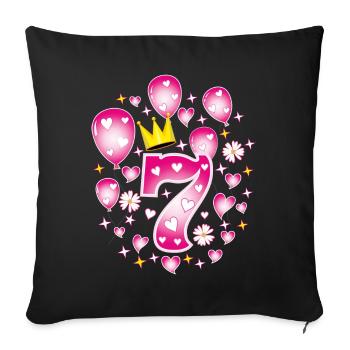 07 7ème anniversaire filles ballons couronnes de fleurs - Housse de coussin décorative 45 x 45 cm - noir - Devant