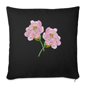 Pivoines roses - Housse de coussin décorative 45 x 45 cm - noir - Devant