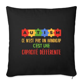 Autisme, Je porte bleu - Housse de coussin décorative 45 x 45 cm - noir - Devant