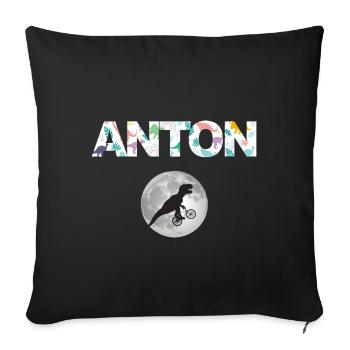 ANTON - Beau prénom de garçon avec dinosaure - Housse de coussin décorative 45 x 45 cm - noir - Devant