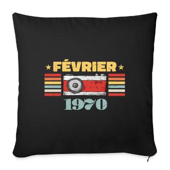 Février 1970 Vintage Anniversaire Rétro Cadeau - Housse de coussin décorative 45 x 45 cm - noir - Devant