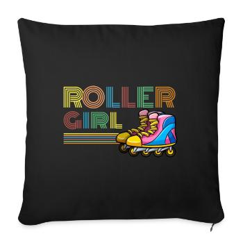Retro patineur en ligne fille patin à roulettes - Housse de coussin décorative 45 x 45 cm - noir - Devant