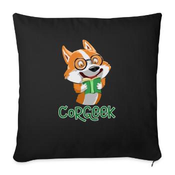 Corgeek Corgi Geek - Cute Nerd Dog Reading Book - Sofa pillowcase 17,3'' x 17,3'' (45 x 45 cm) - black - Front