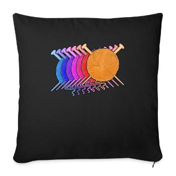 Retro Garn Ball - Stricken & Häkeln - Sofakissenbezug 45 x 45 cm - Schwarz - Vorne