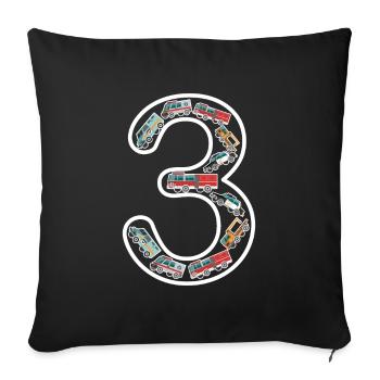 3 ans voiture voitures enfant anniversaire garçon - Housse de coussin décorative 45 x 45 cm - noir - Devant