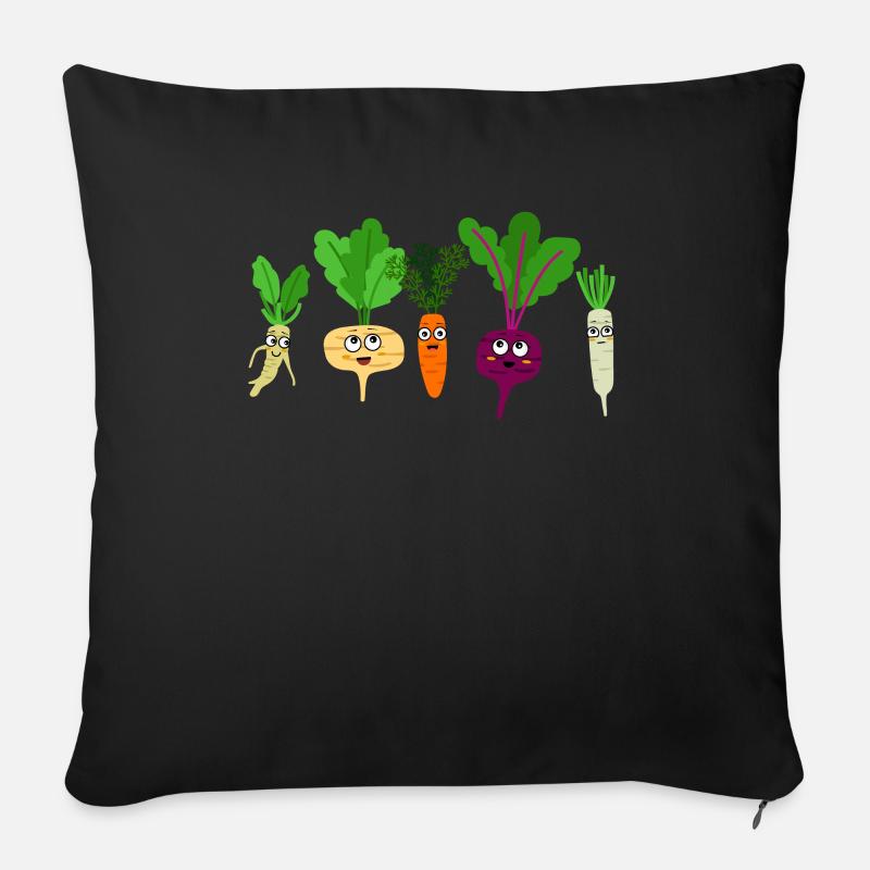 Rettich Rotkohl Sellerie Karotte Witziges Gemüse - Sofakissenbezug 45 x 45 cm - Schwarz