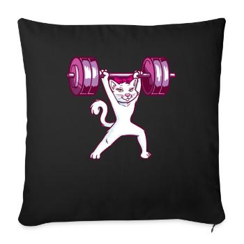Female Cat Lifting Weights - Funny Fitness Girl - Sofa pillowcase 17,3'' x 17,3'' (45 x 45 cm) - black - Front