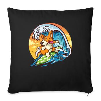 Surfing Corgi - Funny Cute Hawaiian Dog Surfer - Sofa pillowcase 17,3'' x 17,3'' (45 x 45 cm) - black - Front
