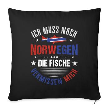 Angeln in Norwegen Angeltour Norwegen - Sofakissenbezug 45 x 45 cm - Schwarz - Vorne