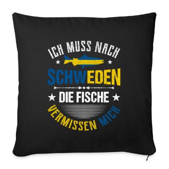 Schweden Angeltrip Angeltour Geschenk - Sofakissenbezug 45 x 45 cm - Schwarz - Vorne
