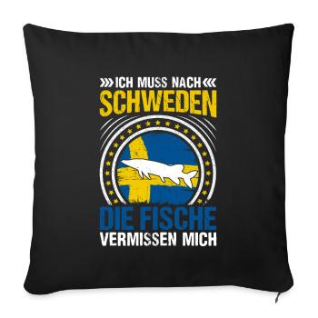 Schweden Angeltrip Angeltour Geschenk - Sofakissenbezug 45 x 45 cm - Schwarz - Vorne