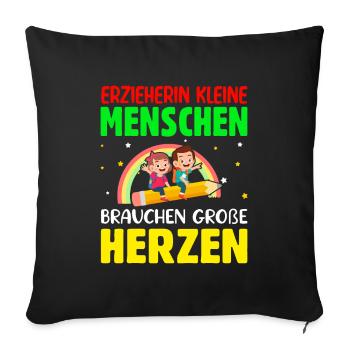 Erzieherin kleine Menschen brauchen große Herzen - Sofakissenbezug 45 x 45 cm - Schwarz - Vorne