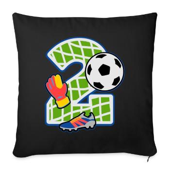 Football 2ème fête d’anniversaire numéro 2 - 2 ans - Housse de coussin décorative 45 x 45 cm - noir - Devant