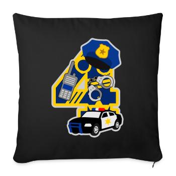 Police 4th birthday party number 4 - 4 years - Sofa pillowcase 17,3'' x 17,3'' (45 x 45 cm) - black - Front