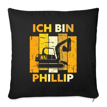Phillip Geschenk Name Namensschild Geburtstag - Sofakissenbezug 45 x 45 cm - Schwarz - Vorne
