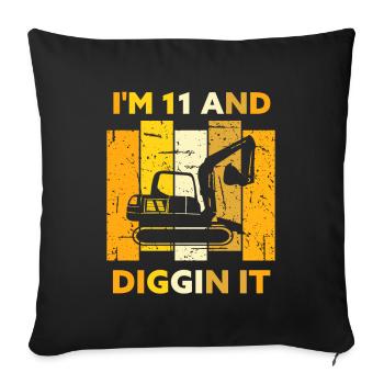 11 Geschenk 11. Geburtstag Bagger - Sofakissenbezug 45 x 45 cm - Schwarz - Vorne