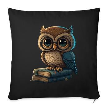 Eule und Bücher - Sofakissenbezug 45 x 45 cm - Schwarz - Vorne