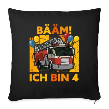 4. Geburtstag 4 Jahre Vier Geschenk Feuerwehr Auto - Sofakissenbezug 45 x 45 cm - Schwarz - Vorne