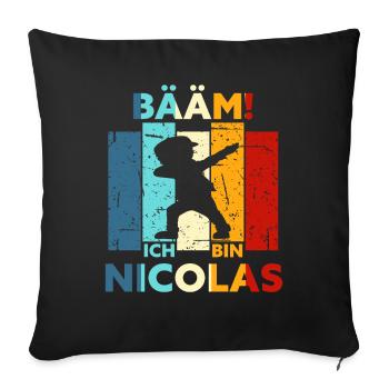 Nicolas Geschenk Name Vorname Geburtstag - Sofakissenbezug 45 x 45 cm - Schwarz - Vorne